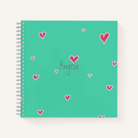Carnet vert cœurs personnalisable (Devant)