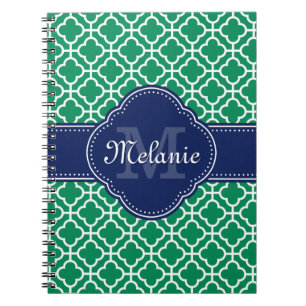 Carnet Vert émeraude blanc motif marocain Navy Monogram