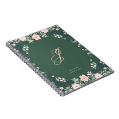 Carnet Vert émeraude doux monogramme floral personnalisé (Côté Droit)