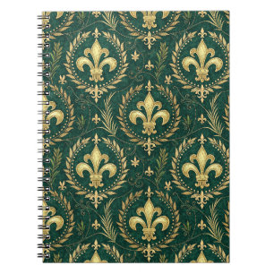 Carnet Vert émeraude et or Crête Motif Royal Damassé