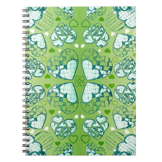 Carnet Vert et blanc Whimsical Romantique Coeurs motif (Devant)