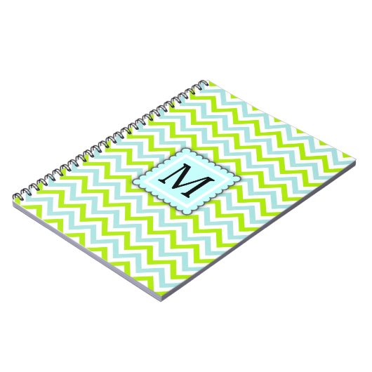 Carnet Vert et monogramme bleu de coutume de Chevron (Côté gauche)