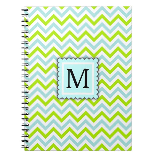 Carnet Vert et monogramme bleu de coutume de Chevron (Devant)