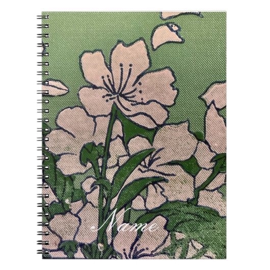 Carnet Vert Fleur De Pêcher Rose  (Devant)