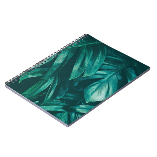 Carnet Vert foncé, feuillage de jungle tropicale. (Côté gauche)