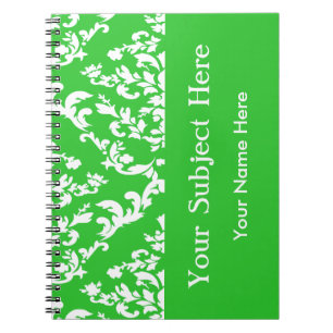 Carnet Vert Gras Mod Damassé avec texte personnalisé