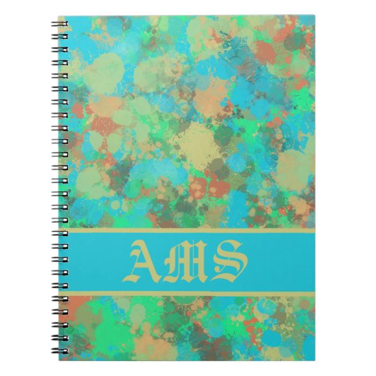 Carnet Vert, jaune et bleu gouttes abstraites (Devant)