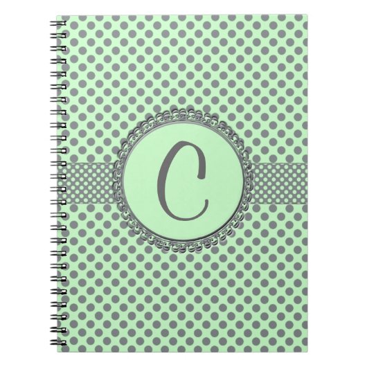 Carnet Vert menthe avec Pois gris-Monogramme STaylor (Devant)