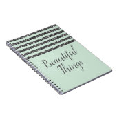 Carnet Vert Menthe et Rayures de Paillettes Argentées Bri (Côté Droit)