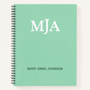 Carnet Vert Menthe Monogramme 3 trois lettres Initiales M