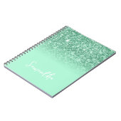 Carnet Vert Menthe Paillettes Ombré Nom (Côté gauche)