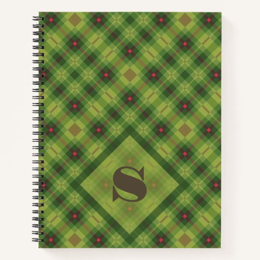 Carnet Vert Noël Plaid Téméraire Typographie Monogramme (Devant)