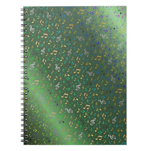 Carnet vert, Note de musique, luxe, or, royal, élégant, (Devant)