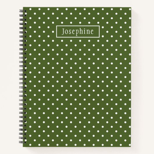 Carnet Vert olive et pois blancs avec nom (Devant)