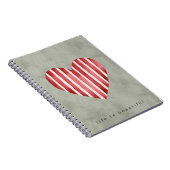 Carnet Vert olive Rouge Crème Rayures Cœur   (Côté Droit)
