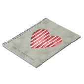 Carnet Vert olive Rouge Crème Rayures Cœur   (Côté gauche)