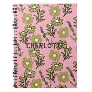 Carnet Vert rose rétro Y2K Funky Hippie Flower Motif