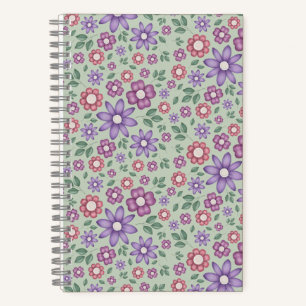 Carnet vert sauge calme motif floral fantaisiste