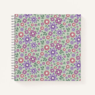 Carnet vert sauge calme motif floral fantaisiste