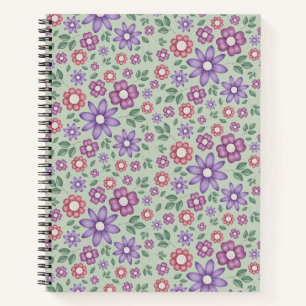 Carnet vert sauge calme motif floral fantaisiste