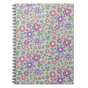 Carnet vert sauge calme motif floral fantaisiste