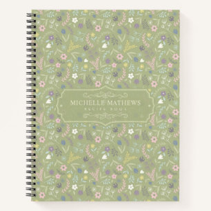 Carnet Vert sauge Fleurs roses et blanches Motif floral b