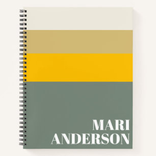 Carnet Vert sauge jaune rayures gras moderne personnalisé