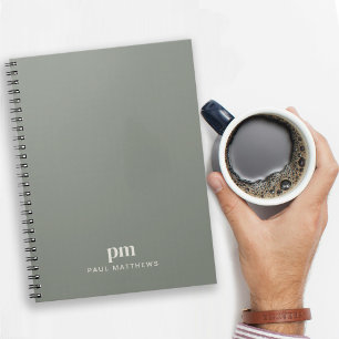 Carnet Vert Sauge Monogramme Initiales et Nom Professionn