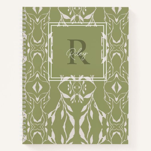 Carnet Vert sauge monogramme personnalisé (Devant)