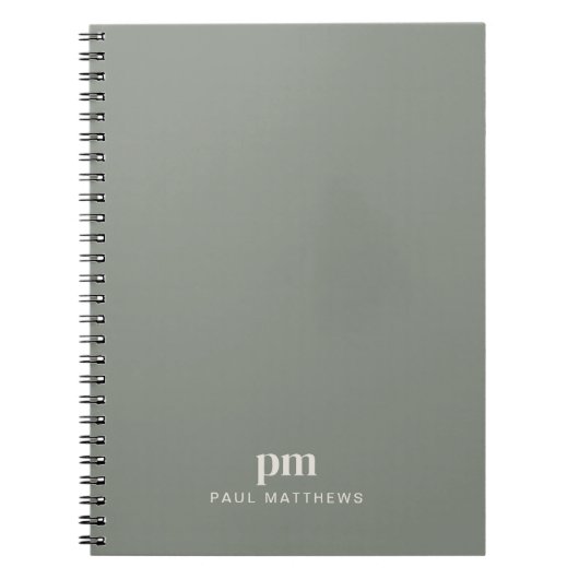 Carnet Vert Sauge Monogramme Professionnel Initiales et N (Devant)