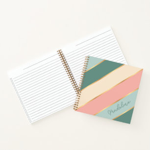 Carnet Vert sauge personnalisé Pastel Rose Rayure dorée