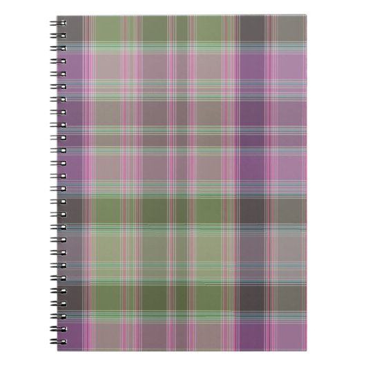 Carnet Vert, tartan classique lilas. (Devant)