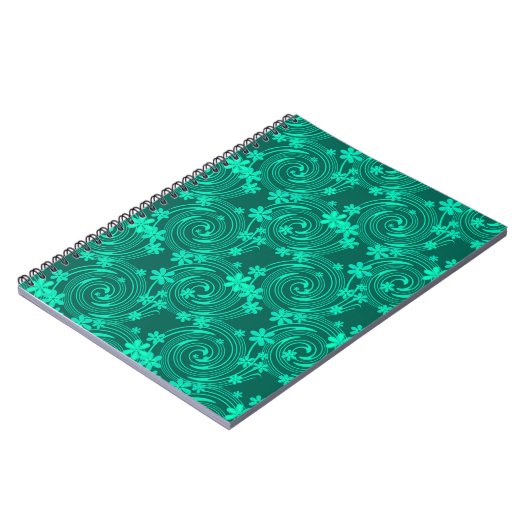 Carnet vert turquoise motif floral clair (Côté gauche)