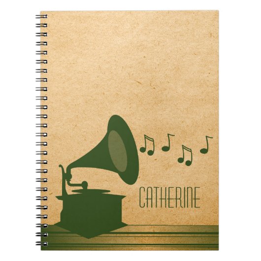 Carnet vert Vintage de Gramophone (Devant)