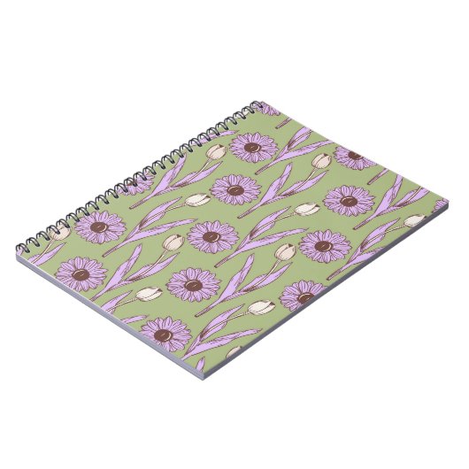 Carnet Vert violet Fleur sauvage Boho Design Floral moder (Côté gauche)