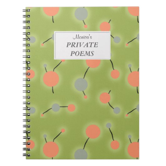 Carnet Verte rétrographique Univers pointé avec Étiquette (Devant)
