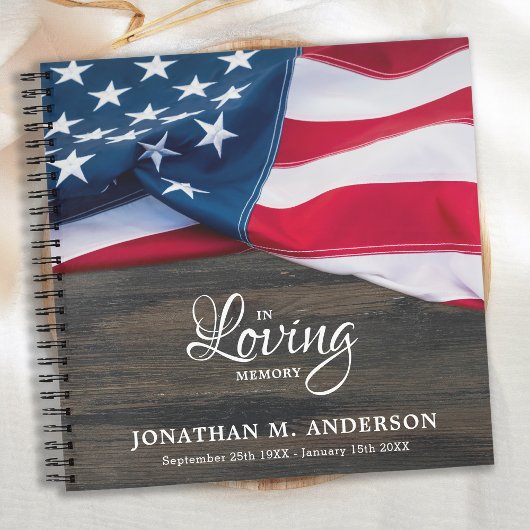 Carnet Vétéran Memorial American Flag Funeral GuestBook