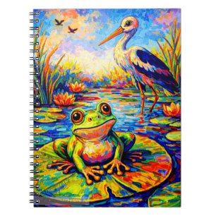 Carnet Vibrant Grenouille et Héron Étang Art Lily