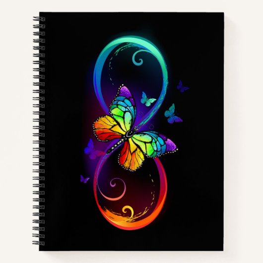 Carnet Vibrant infinity with rainbow butterfly on black (Devant)