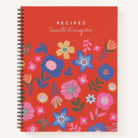 Carnet Vibrant Tropical Floral Rouge Recette personnalisé (Devant)