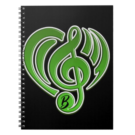 Carnet Vibrations Amour Musical Cœur Vert Note de Musique (Devant)