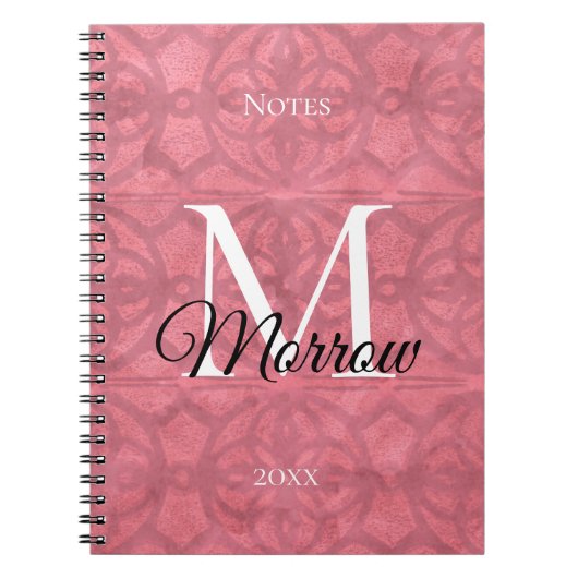 Carnet Victorian Rouge Rose Batik Nom et année (Devant)