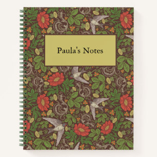 Carnet Victorian Vintage Red Daisy Bird English Garden