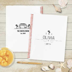 Carnet Vie en Van Vintage Noir et Blanc Road Trip Surfeur