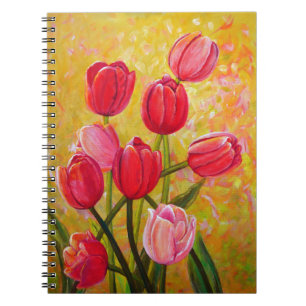 Carnet Vie morte avec Peinture de tulipes roses et rouges