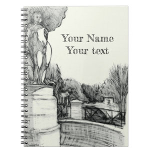 Carnet Vieille fontaine dans le parc avec garçon sculpté