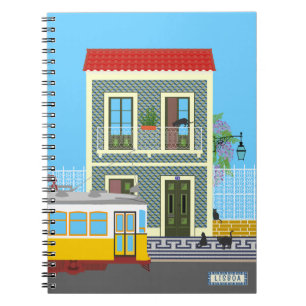 Carnet Vieille maison de Lisbonne avec chats et tramway j