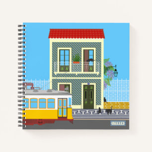 Carnet Vieille maison de Lisbonne avec chats et tramway j