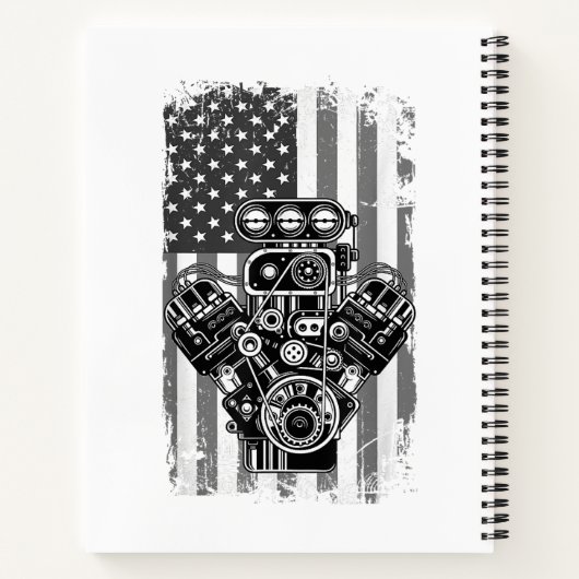 Carnet Vieux Piston de Voiture de Muscle de Drapeau Améri (Dos)