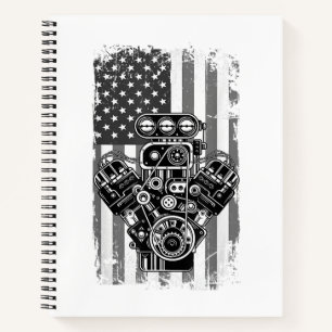 Carnet Vieux Piston de Voiture de Muscle de Drapeau Améri